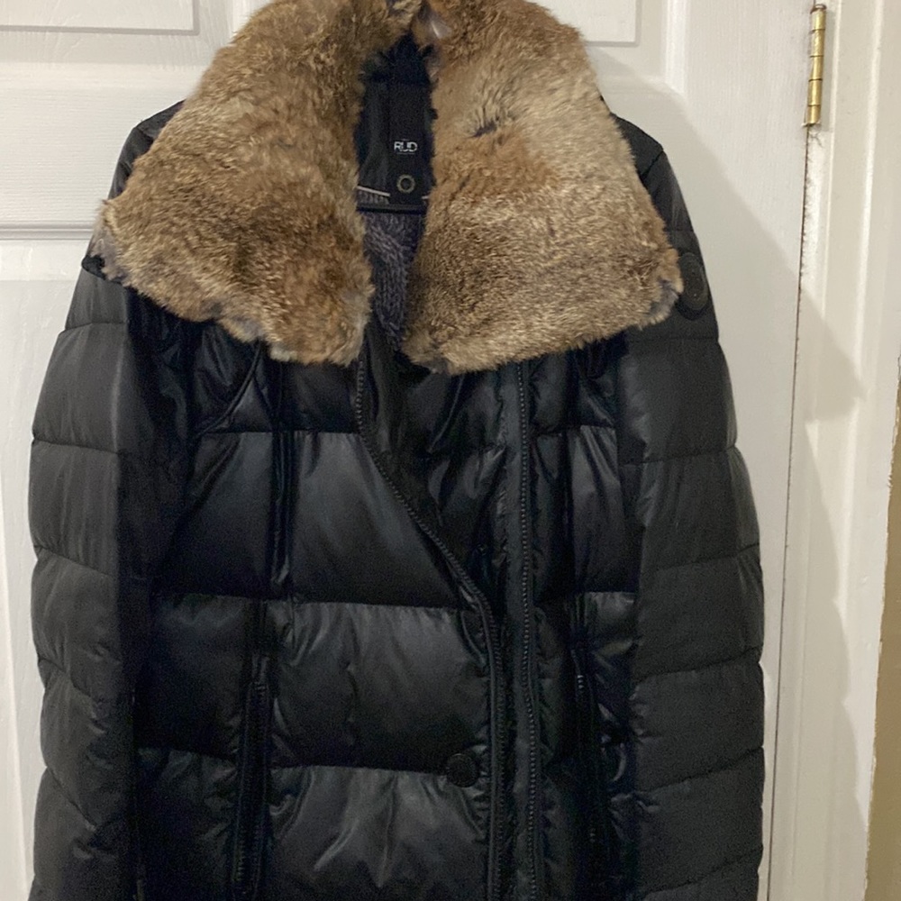 🔥 RUD by Rudsak Natural Real Rabbit Fur Collar Coat; sz Medium